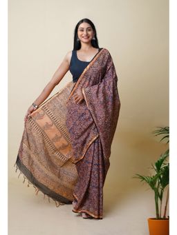 Unnati Silks - Blue Pure Discharge Bagru Printed Pashmina Sico Saree with Unstitched Blouse