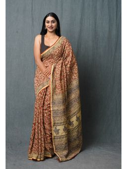Unnati Silks - Red Pure Discharge Bagru Printed Pashmina Sico Saree with Unstitched Blouse