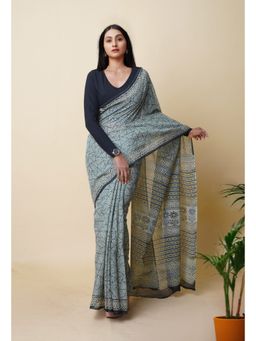 Unnati Silks - Multi Pure Discharge Bagru Printed Kota Saree with Unstitched Blouse
