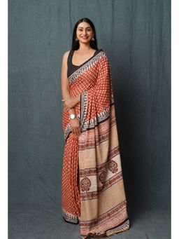 Unnati Silks - Red Pure Bargu Printed Superfine Mulmul Cotton Saree with Unstitched Blouse