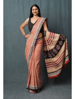 Unnati Silks - Red Pure Bargu Printed Superfine Mulmul Cotton Saree with Unstitched Blouse