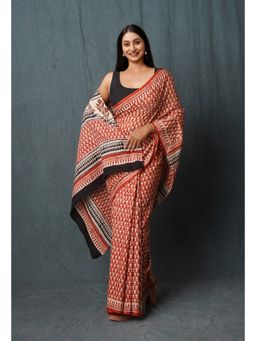 Unnati Silks - Red Pure Bargu Printed Superfine Mulmul Cotton Saree with Unstitched Blouse