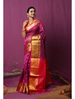 Unnati Silks - Wine Pure Handloom Assam Sico Saree with Unstitched Blouse