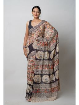 Unnati Silks - Beige Pure Kalamkari Printed Soft Cotton Saree with Unstitched Blouse