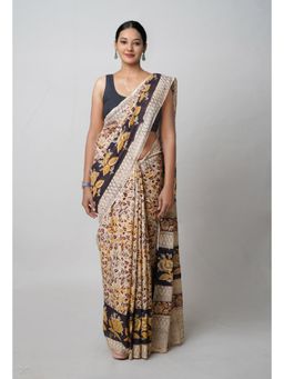 Unnati Silks - Beige Pure Kalamkari Printed Soft Cotton Saree with Unstitched Blouse