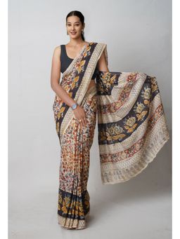Unnati Silks - Beige Pure Kalamkari Printed Soft Cotton Saree with Unstitched Blouse