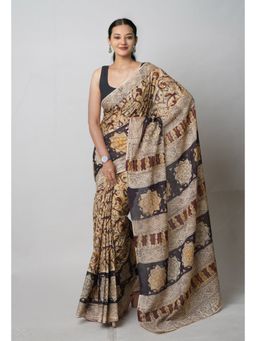 Unnati Silks - Beige Pure Kalamkari Printed Soft Cotton Saree with Unstitched Blouse