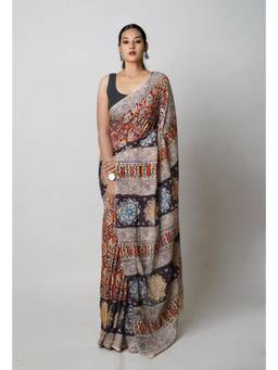 Unnati Silks - Red Pure Kalamkari Printed Soft Cotton Saree with Unstitched Blouse