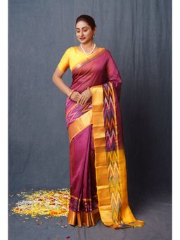 Unnati Silks - Wine Pure Handloom Mangalgiri Soft Silk Saree with Unstitched Blouse