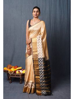 Unnati Silks - Beige Pure Handloom Mangalgiri Soft Silk Saree with Unstitched Blouse