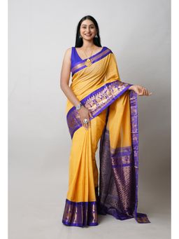 Unnati Silks - Cream Pure Handloom Gadwal Cotton Saree without Blouse