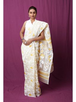 Unnati Silks - Off White Pure Handloom Dhakai Jamdani Cotton Saree without Blouse