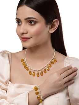 Dugran By Dugristyle - Yellow & Gold Natural Stones Single Layer Bracelet