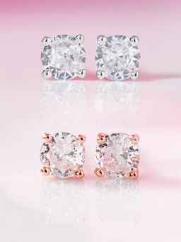 Zavya - Classic Solitaire Rhodium and Rose Gold Plated Earrings Set of 2