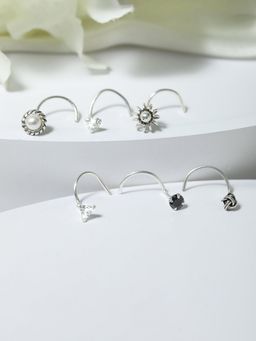 Zavya - The Ultimate 925 Silver Multi-Color Nose Pin Set of 6