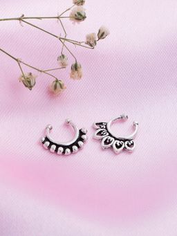 Zavya - Sterling Silver Oxidised Rhodium Plated Nose Pins Set of 2