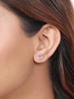 Zavya - Pink Radiant Circle Cz Rhodium Plated 925 Sterling Silver Earrings