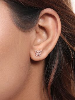 Zavya - Butterfly Allure Cubic Zirconia Rose Gold Plated Stud Earrings
