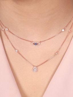 Zavya - Cubic Zirconia Rose Gold Plated Evil Eye Necklace
