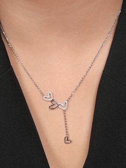 Zavya - Womens Cubic Zirconia Rhodium Plated Heart Necklace