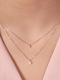Zavya - Cubic Zirconia Rose Gold Plated Womens Star Layered Necklace