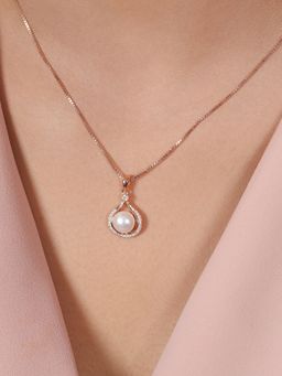 Zavya - Pearl Beauty Cubic Zirconia Rose Gold Plated Womens Necklace
