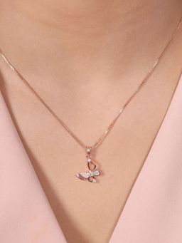 Zavya - Butterfly Delicacy Cubic Zirconia Rose Gold Plated Necklace
