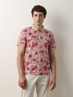 Selected - Pink Floral Print Polo T-Shirt