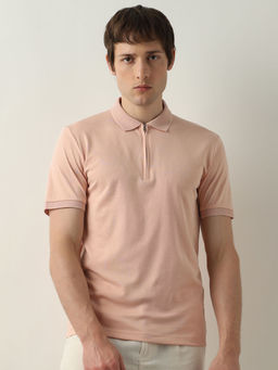 Selected - Pink Zip Detail Polo T-Shirt