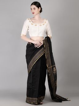 Palash - White Hand Embroidered Zari Chanderi Stitched Blouse