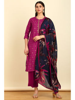 Soch - Womens Fuchsia Cotton Silk Abstract Print Kurta Palazzo with Dupatta (Set of 3)