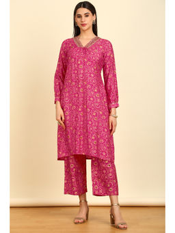 Soch - Womens Fuchsia Cotton Silk Floral Print Co-Ord (Set of 2)