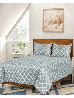 Saral Home - Tangier Satin Weave Pure Cotton 300Tc Bed Sheet With 2 Pillow Covers-Teal