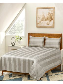 Saral Home - Dhari Soft Satin Weave Pure Cotton 300Tc Bed Sheet With 2 Pillow Covers-Grey