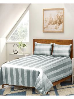 Saral Home - Dhari Soft Satin Weave Pure Cotton 300Tc Bed Sheet With 2 Pillow Covers-Teal