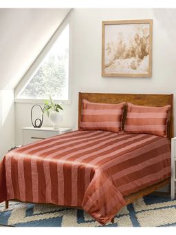 Saral Home - Dhari Soft Satin Weave Pure Cotton 300Tc Bed Sheet With 2 Pillow Covers-Rust