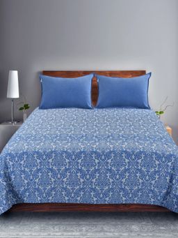 Saral Home - Royalty Handmade Cotton Bed Sheet With 2 Pillow Covers-Blue (King)