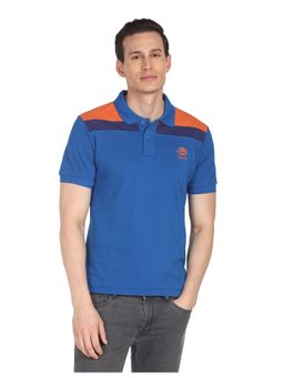 U.S. POLO ASSN. - Men Dark Blue Panelled Colour Block Polo T-Shirt