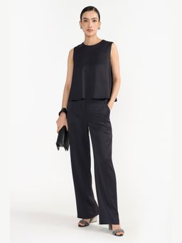 Perona - Women Black Mid Waist Straight Trouser