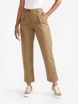 Perona - Women Brown Mid Waist Straight Trouser