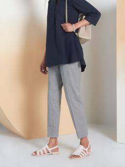 Perona - Women Grey Mid Waist Slim Trouser