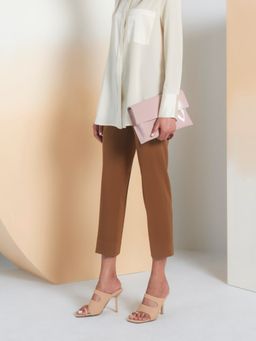 Perona - Women Brown Mid Waist Slim Trouser