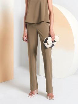 Perona - Women Olive Mid Waist Straight Trouser