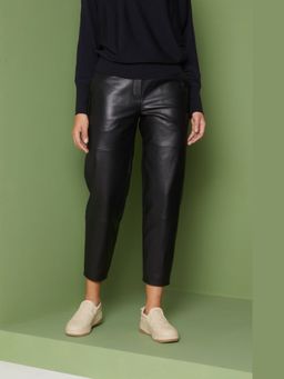 Perona - Women Black Mid Waist Tapered Trouser
