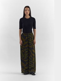 Perona - Women Olive Mid Waist Wide Trouser