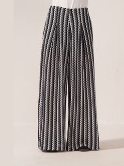 Muvazo - Monochrome Wave Pleated Pants