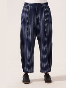 Muvazo - Work form Striped Wide-Leg Blue Pant