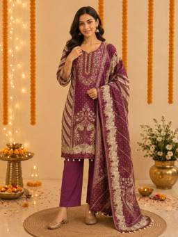 Sindh Fashion - Purple Embellished Kurta with Pant and Dupatta