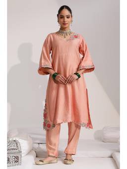 SAYARISH - Pasha Peach Embroidered Kurta with Pant