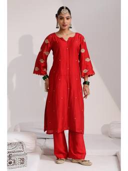 SAYARISH - Resha Red Embroidered Kurta with Pant
